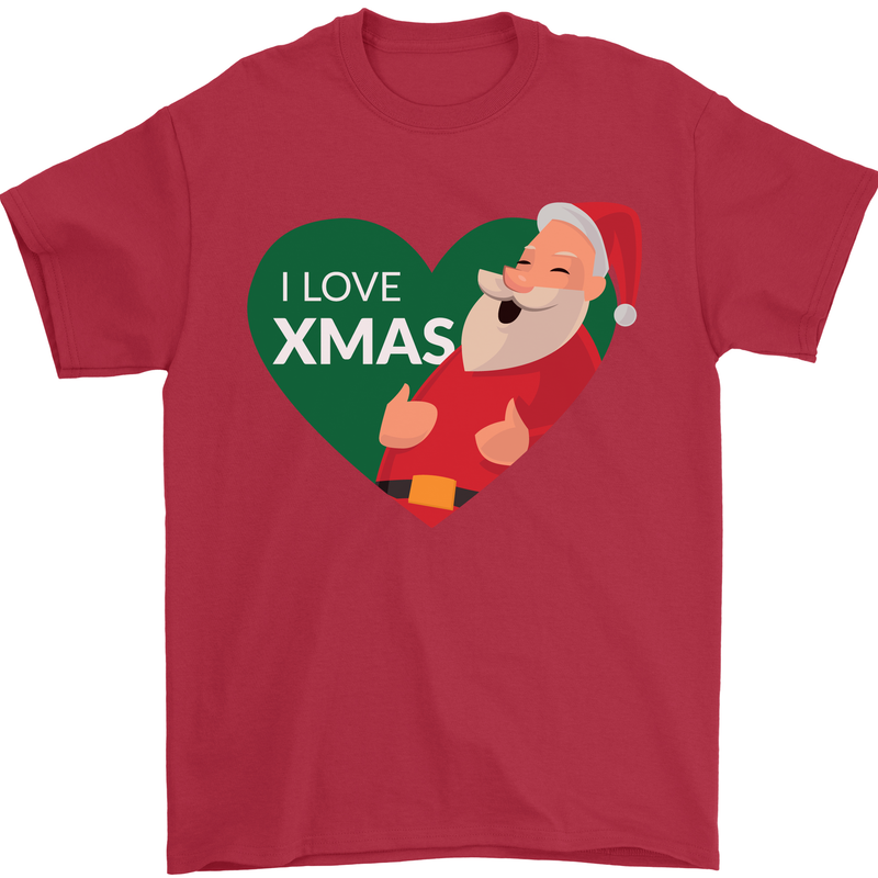 I Love Xmas Santa Claus Christmas Mens T-Shirt 100% Cotton Red