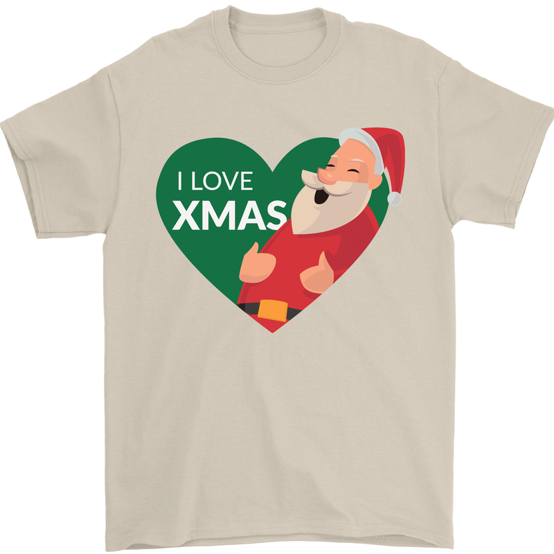 I Love Xmas Santa Claus Christmas Mens T-Shirt 100% Cotton Sand