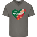 I Love Xmas Santa Claus Christmas Mens V-Neck Cotton T-Shirt Charcoal