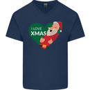 I Love Xmas Santa Claus Christmas Mens V-Neck Cotton T-Shirt Navy Blue