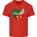 I Love Xmas Santa Claus Christmas Mens V-Neck Cotton T-Shirt Red