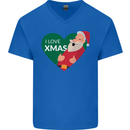 I Love Xmas Santa Claus Christmas Mens V-Neck Cotton T-Shirt Royal Blue