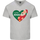 I Love Xmas Santa Claus Christmas Mens V-Neck Cotton T-Shirt Sports Grey