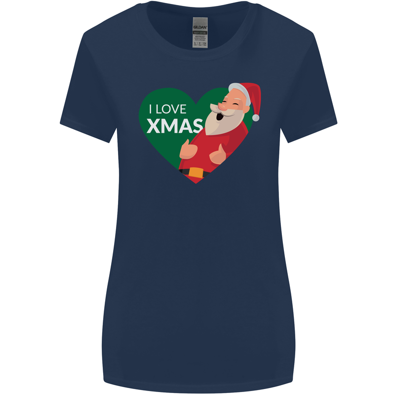 I Love Xmas Santa Claus Christmas Womens Wider Cut T-Shirt Navy Blue