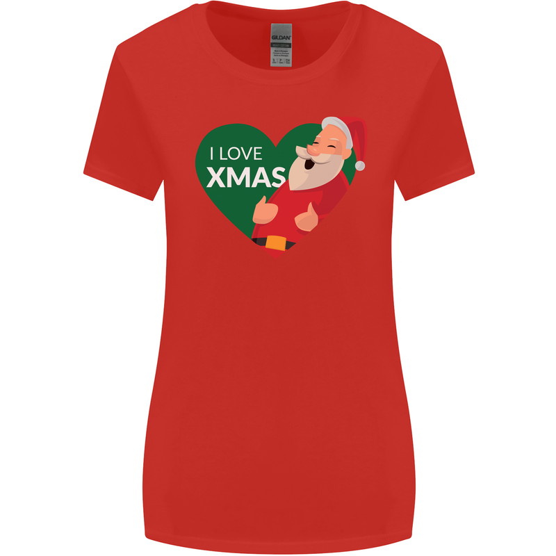 I Love Xmas Santa Claus Christmas Womens Wider Cut T-Shirt Red