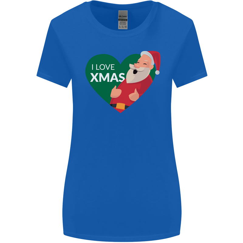I Love Xmas Santa Claus Christmas Womens Wider Cut T-Shirt Royal Blue