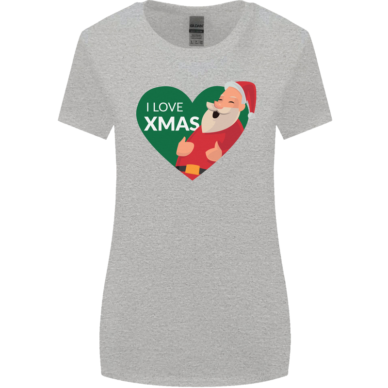 I Love Xmas Santa Claus Christmas Womens Wider Cut T-Shirt Sports Grey