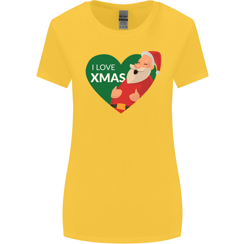 I Love Xmas Santa Claus Christmas Womens Wider Cut T-Shirt Yellow