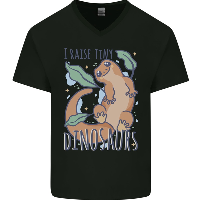 I Raise Tiny Dinosaurs Lizards Chameleon Mens V-Neck Cotton T-Shirt Black