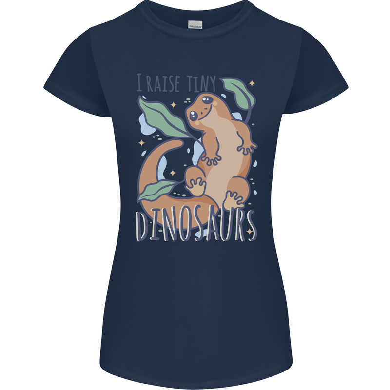 I Raise Tiny Dinosaurs Lizards Chameleon Womens Petite Cut T-Shirt Navy Blue