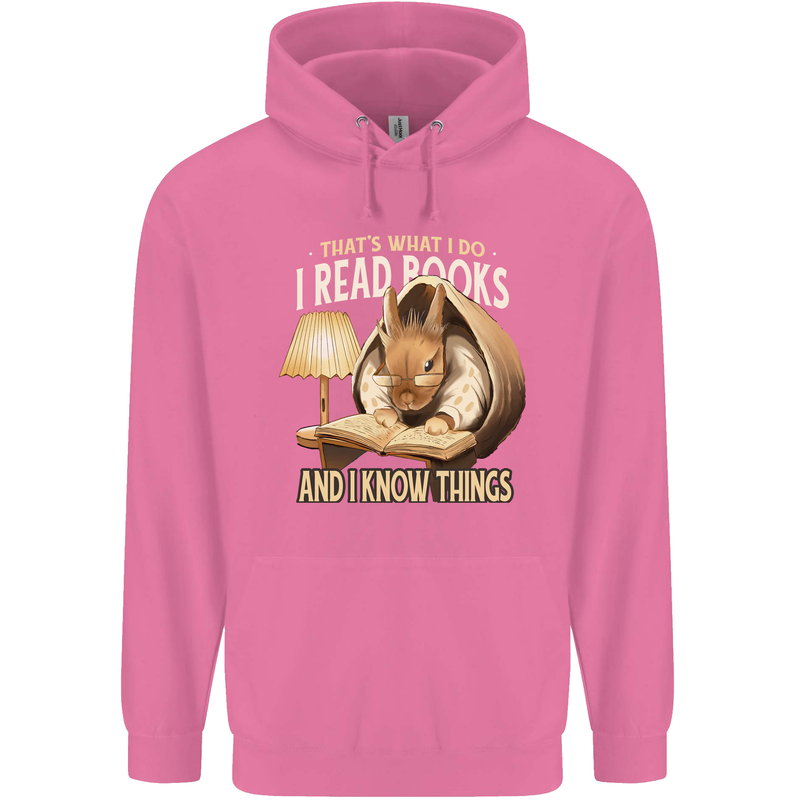 I Read Books & Know Things Bookworm Rabbit Childrens Kids Hoodie Azalea