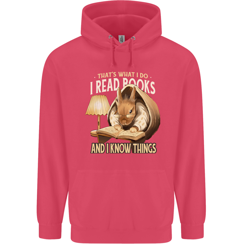 I Read Books & Know Things Bookworm Rabbit Childrens Kids Hoodie Heliconia