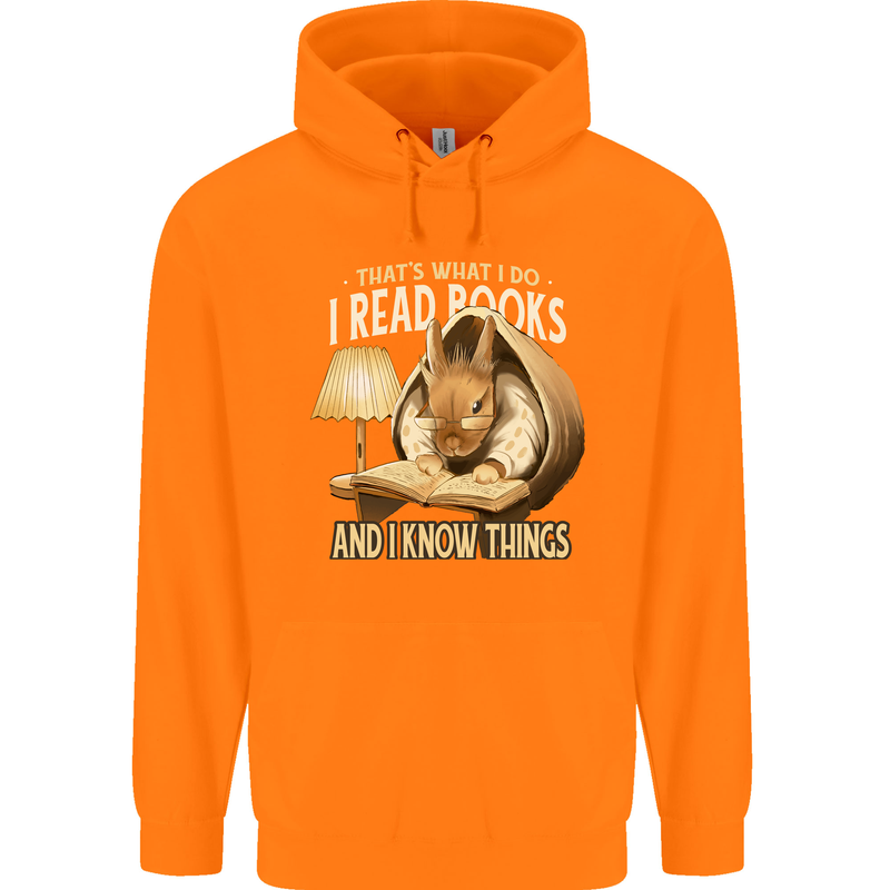 I Read Books & Know Things Bookworm Rabbit Childrens Kids Hoodie Orange