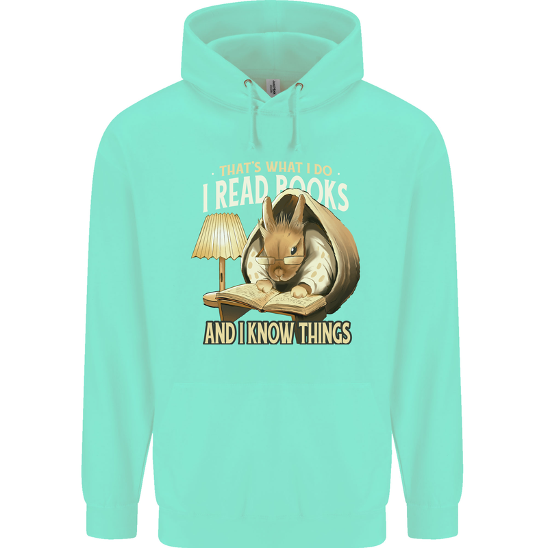 I Read Books & Know Things Bookworm Rabbit Childrens Kids Hoodie Peppermint