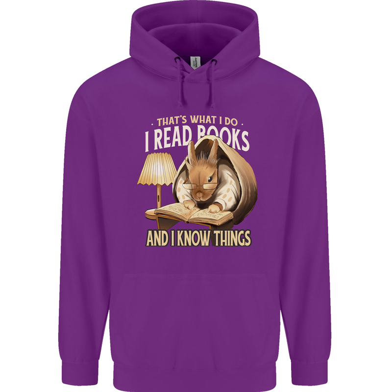 I Read Books & Know Things Bookworm Rabbit Childrens Kids Hoodie Purple