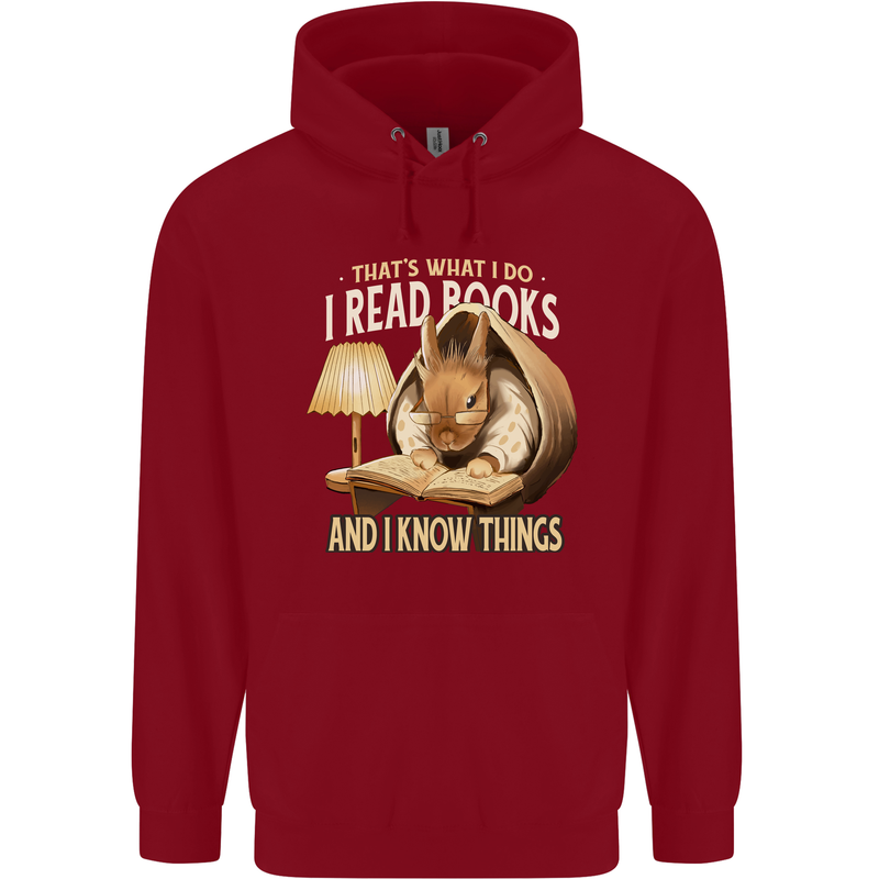 I Read Books & Know Things Bookworm Rabbit Childrens Kids Hoodie Red