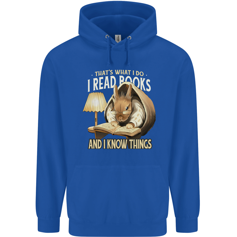 I Read Books & Know Things Bookworm Rabbit Childrens Kids Hoodie Royal Blue