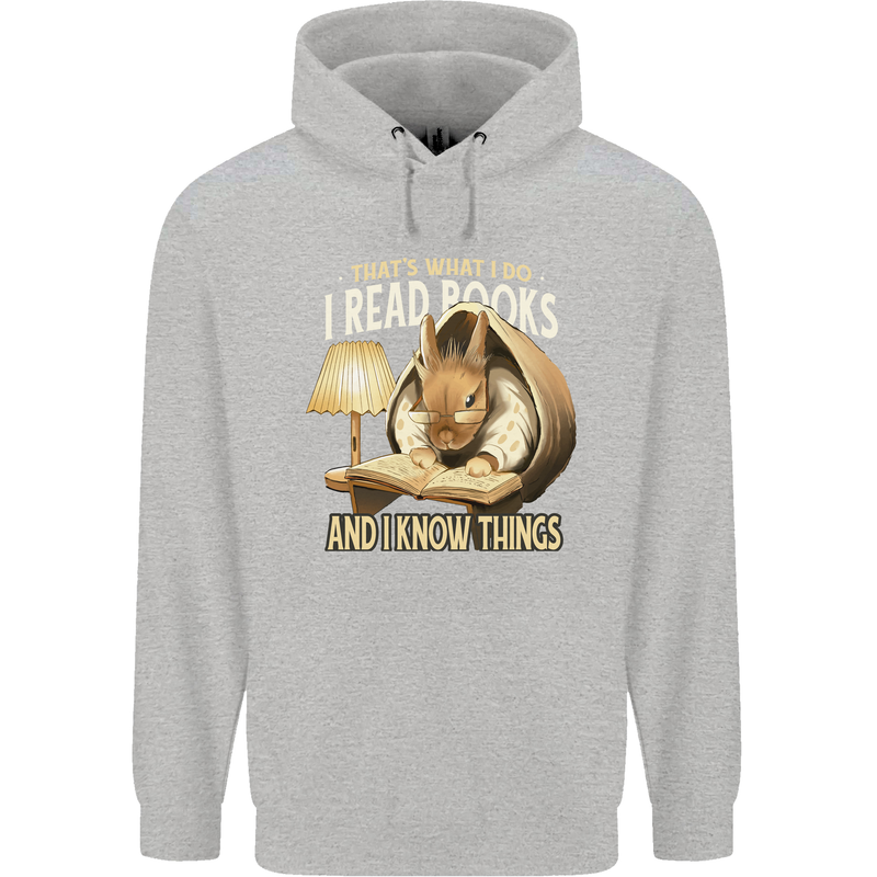 I Read Books & Know Things Bookworm Rabbit Childrens Kids Hoodie Sports Grey