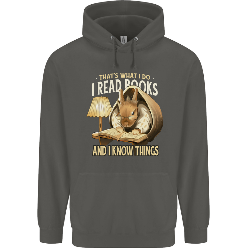 I Read Books & Know Things Bookworm Rabbit Childrens Kids Hoodie Storm Grey