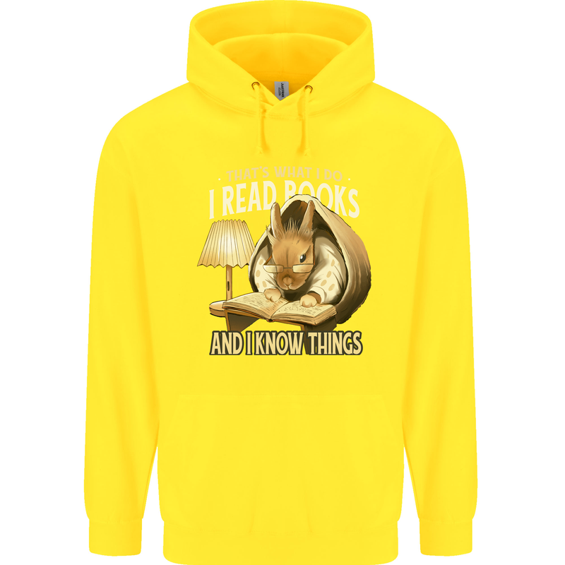 I Read Books & Know Things Bookworm Rabbit Childrens Kids Hoodie Yellow