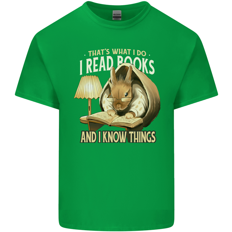 I Read Books & Know Things Bookworm Rabbit Kids T-Shirt Childrens Irish Green