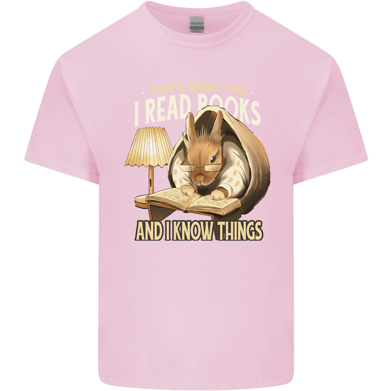 I Read Books & Know Things Bookworm Rabbit Kids T-Shirt Childrens Light Pink