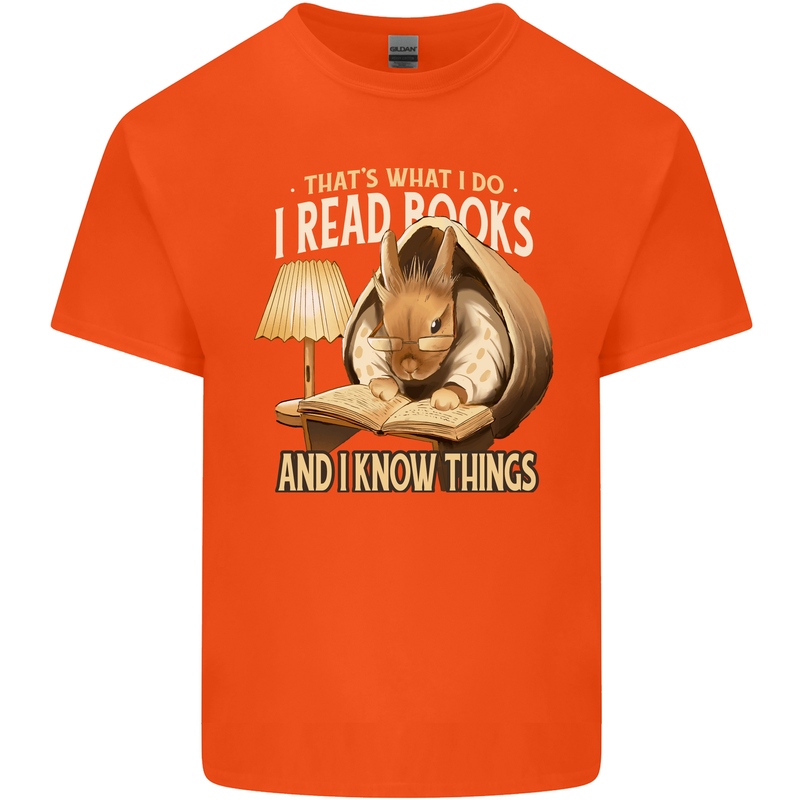 I Read Books & Know Things Bookworm Rabbit Kids T-Shirt Childrens Orange