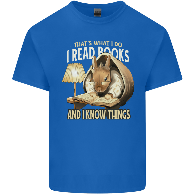 I Read Books & Know Things Bookworm Rabbit Kids T-Shirt Childrens Royal Blue