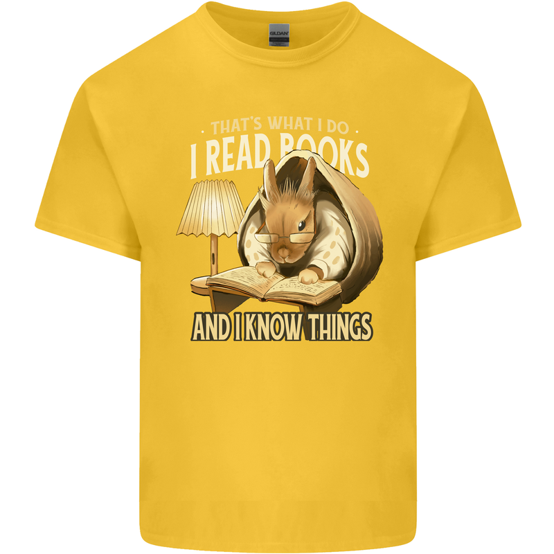 I Read Books & Know Things Bookworm Rabbit Kids T-Shirt Childrens Yellow