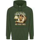 I Read Books & Know Things Bookworm Rabbit Mens 80% Cotton Hoodie Forest Green