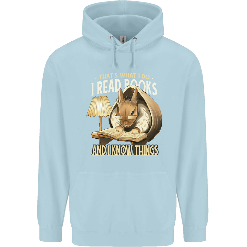 I Read Books & Know Things Bookworm Rabbit Mens 80% Cotton Hoodie Light Blue