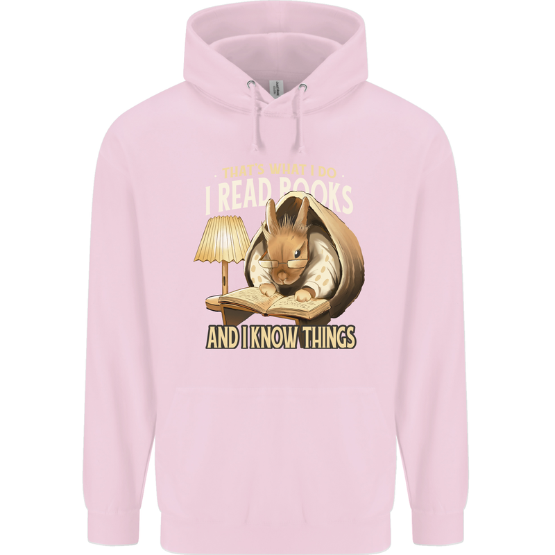 I Read Books & Know Things Bookworm Rabbit Mens 80% Cotton Hoodie Light Pink