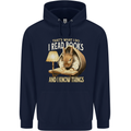 I Read Books & Know Things Bookworm Rabbit Mens 80% Cotton Hoodie Navy Blue