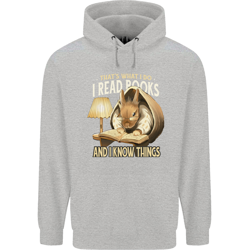 I Read Books & Know Things Bookworm Rabbit Mens 80% Cotton Hoodie Sports Grey