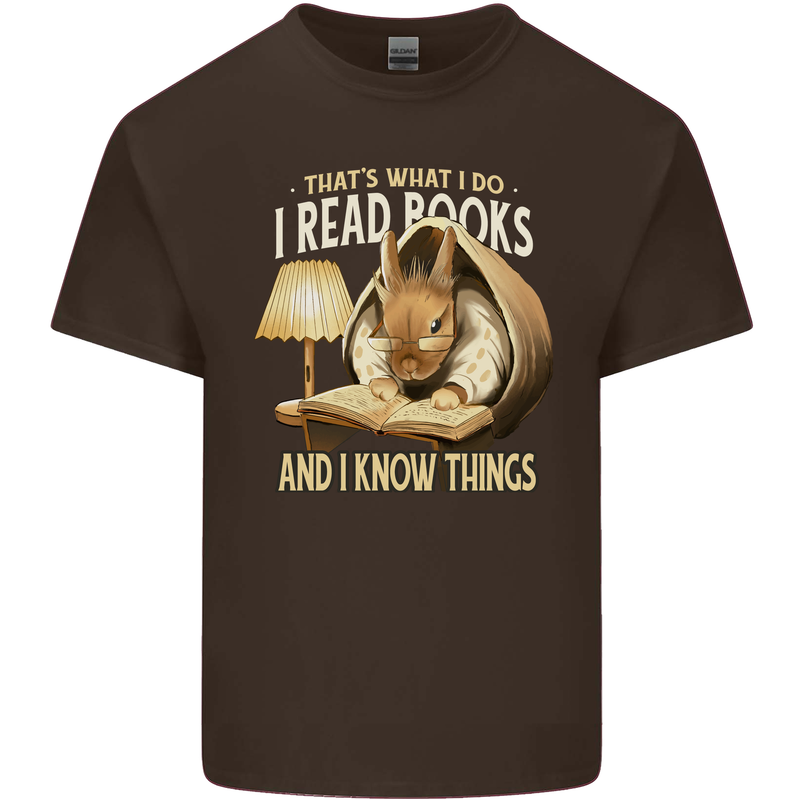 I Read Books & Know Things Bookworm Rabbit Mens Cotton T-Shirt Tee Top Dark Chocolate