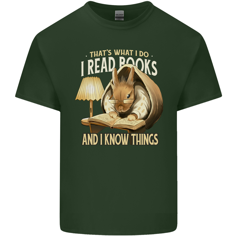 I Read Books & Know Things Bookworm Rabbit Mens Cotton T-Shirt Tee Top Forest Green