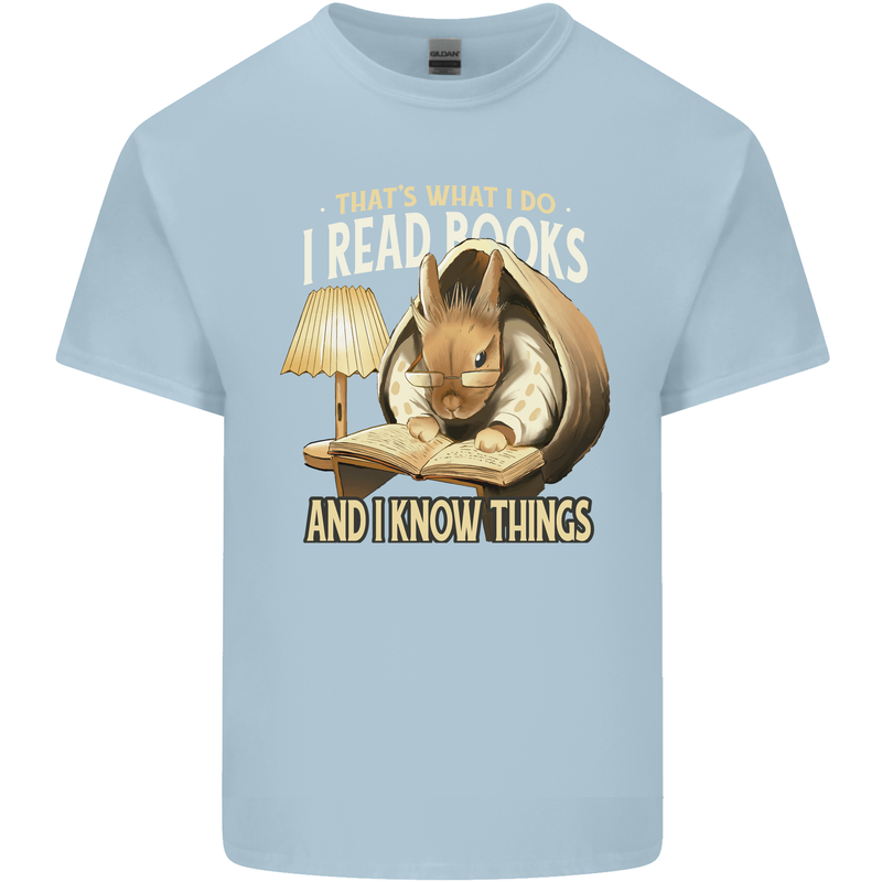 I Read Books & Know Things Bookworm Rabbit Mens Cotton T-Shirt Tee Top Light Blue