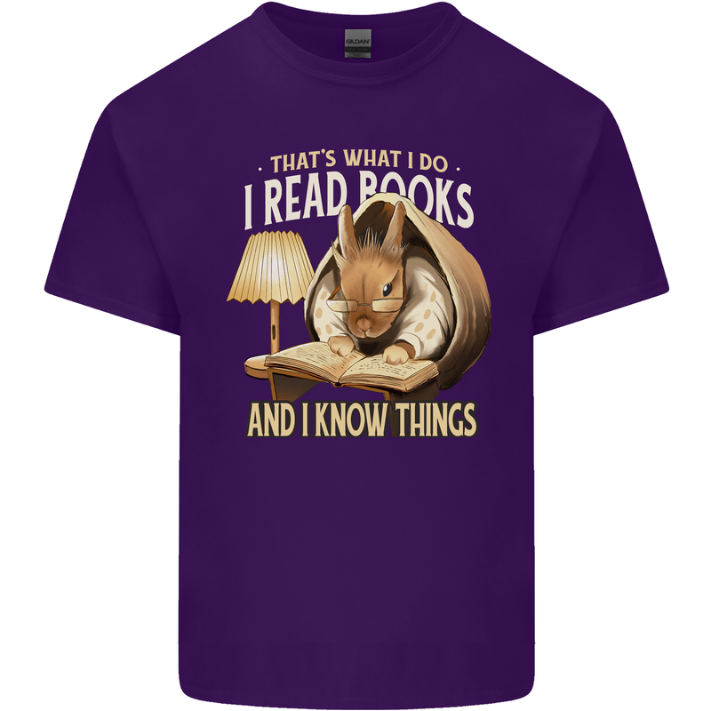 I Read Books & Know Things Bookworm Rabbit Mens Cotton T-Shirt Tee Top Purple