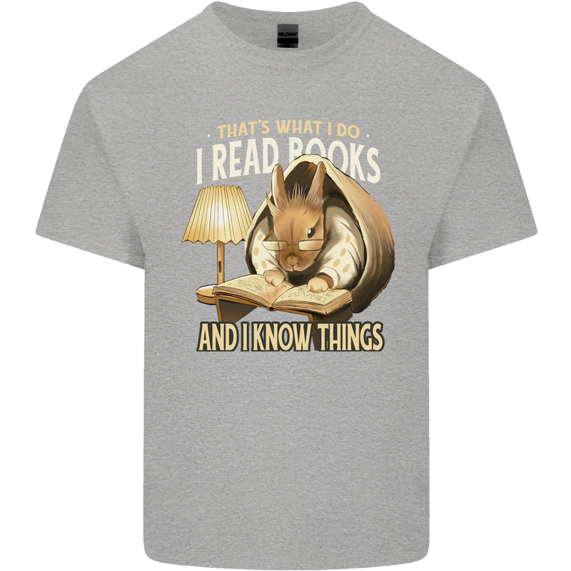 I Read Books & Know Things Bookworm Rabbit Mens Cotton T-Shirt Tee Top Sports Grey