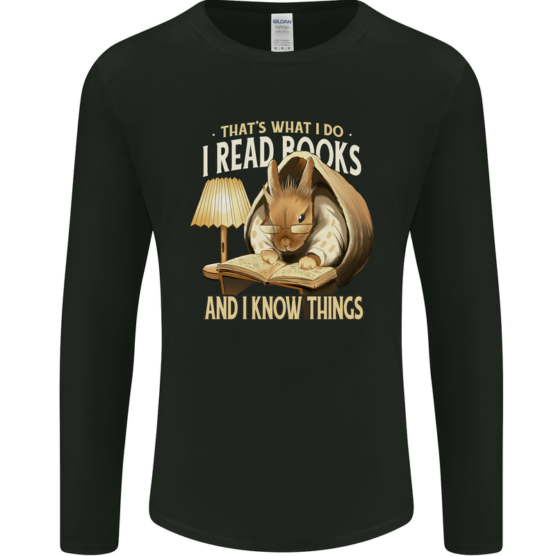 I Read Books & Know Things Bookworm Rabbit Mens Long Sleeve T-Shirt Black