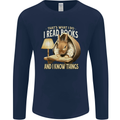 I Read Books & Know Things Bookworm Rabbit Mens Long Sleeve T-Shirt Navy Blue