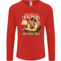 I Read Books & Know Things Bookworm Rabbit Mens Long Sleeve T-Shirt Red