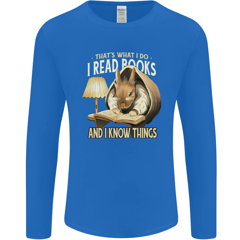 I Read Books & Know Things Bookworm Rabbit Mens Long Sleeve T-Shirt Royal Blue
