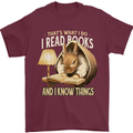 I Read Books & Know Things Bookworm Rabbit Mens T-Shirt 100% Cotton Maroon