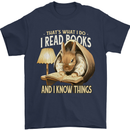I Read Books & Know Things Bookworm Rabbit Mens T-Shirt 100% Cotton Navy Blue