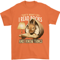 I Read Books & Know Things Bookworm Rabbit Mens T-Shirt 100% Cotton Orange