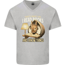 I Read Books & Know Things Bookworm Rabbit Mens V-Neck Cotton T-Shirt Sports Grey