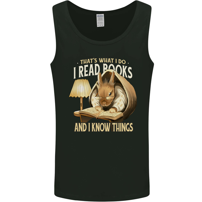 I Read Books & Know Things Bookworm Rabbit Mens Vest Tank Top Black