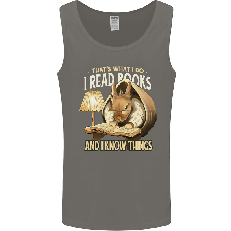 I Read Books & Know Things Bookworm Rabbit Mens Vest Tank Top Charcoal