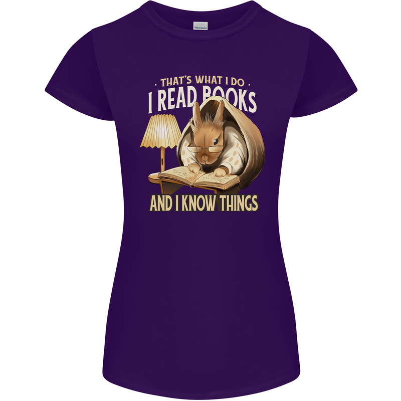 I Read Books & Know Things Bookworm Rabbit Womens Petite Cut T-Shirt Purple